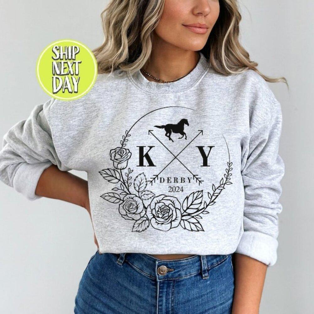 Kentucky Derby 2024 Retro Floral Horse Racing Lover Unisex Cozy Sweatshirt